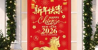 Chinese New Year Decoration 2026 Chinese New Year Door Cover, The Year of the Horse Hanging Door Banner for 2026 Spring Festival Decorations
