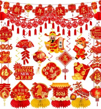 Chinese New Year Decorations 2026, Lunar New Year Decor Kit include Red New Year Banner,Honeycomb,Spring Festival Hanging Swirls,2026 Wall Hanging Banner,Chinese Knot Tassel for Horse Year Decor Chinese New Year Decorations 2026, Lunar New Year Decor Kit include Red New Year Banner,Honeycomb,Spring Festival Hanging Swirls,2026 Wall Hanging Banner,Chinese Knot Tassel for Horse Year Decor