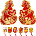 Chinese New Year Decorations Door Sticker 2026 with Lucky Hanging Ornament Chinese Lunar New Year of The Horse 3D Zodiac Decoration for Home Wall Window Clings Spring Festival Party Decor
