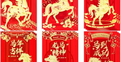 Chinese New Year Red Envelopes, Lunar New Year Envelopes Decorations Chinese New Year Gifts, Year of the Horse New Years Eve Party Supplies 2026 Red Packet with 6 Gold Embossed Patterns – 18 Pcs