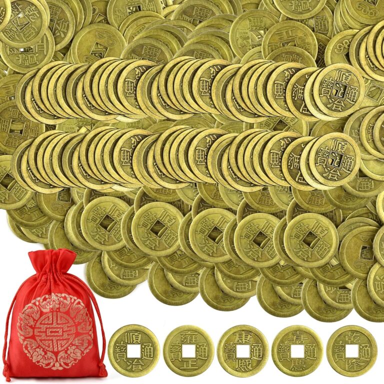 Coopay 300 Pieces Chinese Coins New Year Feng Shui Coins Good Luck Fortune I-Ching Ornament with 6 Ancient Dynasty Styles and Red Lucky Pouch for Health and Wealth (1 inch)