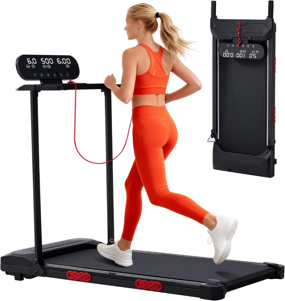 Electric Walking Pad with Handle Bar, 3.5HP Compact Walking Pads Treadmill with Handles, 0.6-10.0MPH Portable Small Treadmills for Home Office Apartment Small Spaces, 400LBS with Big Screen