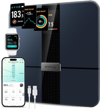 Etekcity FSA&HSA Eligible Smart Scale for Body Weight Fat, Digital Weighing Machine for Accurate BMI Muscle Mass Composition, Apple Health Compatible Fitness Equipment,TFT,‎Tempered Glass,Black