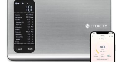 Etekcity Smart Food Kitchen Scale with Nutritional Calculator, Free App with 19 Nutrients Tracking, Calorie, Marco, Digital grams and ounces for weight loss, Premium Stainless Steel, 11lb