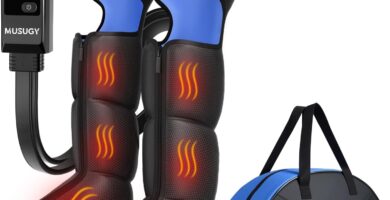 Leg Massager with Heat and Compression : Sequential Compression Boots with 6 Modes,9 Intensity and 3 Heat for Circulation and Pain Relief – Christmas Birthday for Mom, Dad, Athletes, Gym