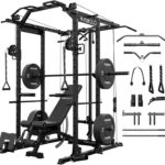 Mikolo Power Cage, Power Rack with Cable Crossover System, 1500LBS Squat Rack with LAT Pull Down System, Workout Cage with Pulley System for Fitness Home Gym
