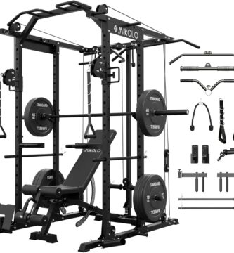 Mikolo Power Cage, Power Rack with Cable Crossover System, 1500LBS Squat Rack with LAT Pull Down System, Workout Cage with Pulley System for Fitness Home Gym