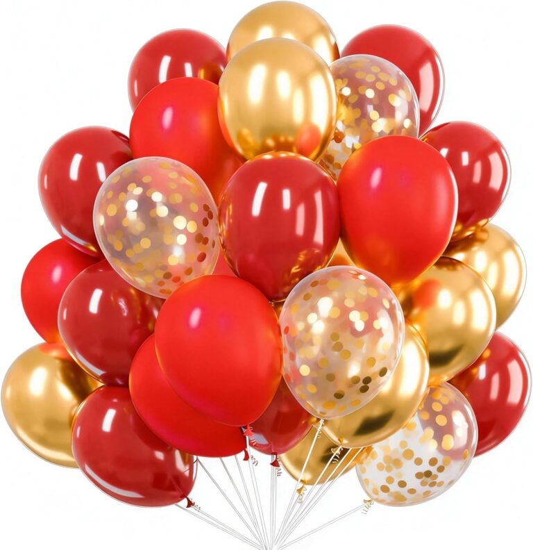 PartyWoo Red and Gold Balloons 66pcs 12 10 Inch Matte Red Burgundy Metallic Chrome Gold Confetti Balloons for Graduation Baby Shower Birthday New Year’s Eve Anniversary Christmas Party Decorations