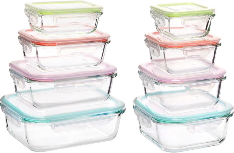 Vtopmart 8 Pack Glass Food Storage Containers with Airtight Lids, Glass Meal Prep Containers, Lunch Containers for Microwave, Oven, Freezer and Dishwasher, BPA Free