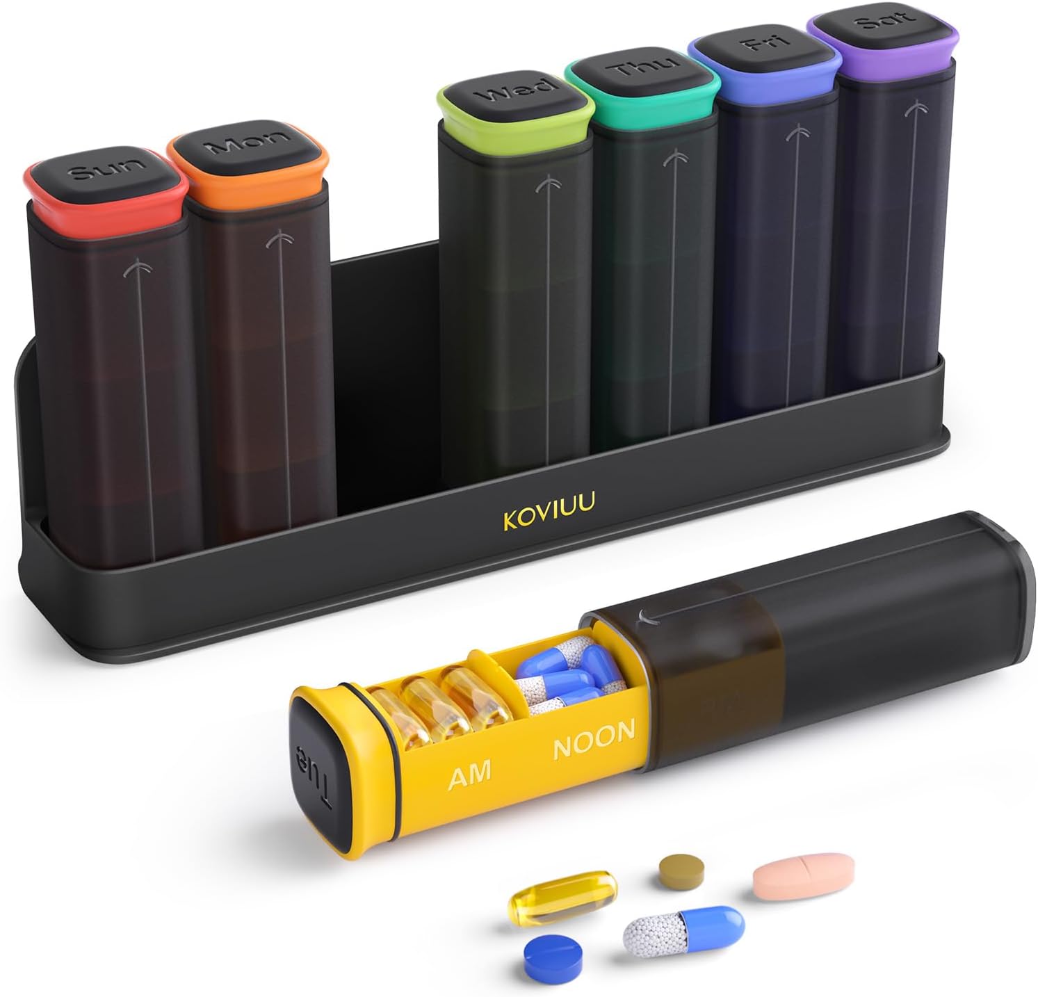 Weekly Pill Organizer 3X a Day, Detachable Pill Box 7 Day, Large 3 Times Daily Pill Case, Travel Pill Container Holder, Week Medication Dispenser Pillbox for Vitamin Supplement Medicine, Black