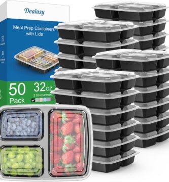 50 Pack (100-Piece) 32 oz Meal Prep Containers Reusable with Lids 3-Compartment, To Go Take Out Plastic Food Storage Containers, Sturdy Leakproof Food Safe, Microwave Freezer Dishwasher Safe, Black