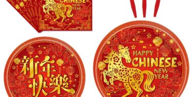 96Pcs Chinese New Year Party Decorations Tableware Set Happy Chinese New Year Paper Plates Napkins Forks Year of the Horse 2026 Lunar Theme Baby Shower Party Supplies Serve 24 Guests