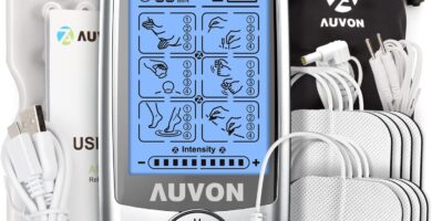 AUVON Rechargeable TENS Unit Muscle Stimulator, 24 Modes 4th Gen TENS Machine with 8pcs 2″x2″ Premium Electrode Pads for Pain Relief AUVON Rechargeable TENS Unit Muscle Stimulator, 24 Modes 4th Gen TENS Machine with 8pcs 2″x2″ Premium Electrode Pads for Pain Relief
