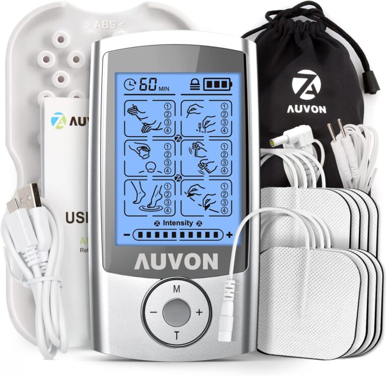 AUVON Rechargeable TENS Unit Muscle Stimulator, 24 Modes 4th Gen TENS Machine with 8pcs 2″x2″ Premium Electrode Pads for Pain Relief