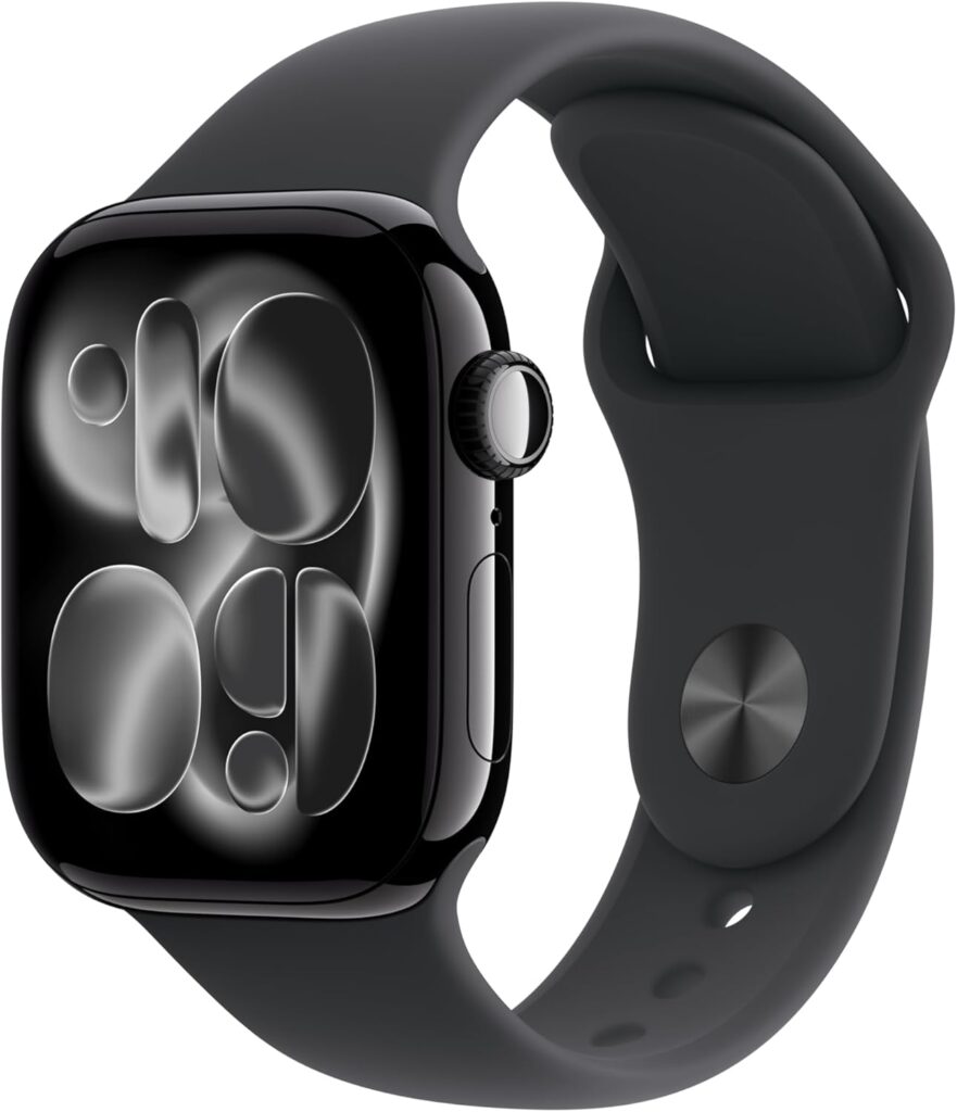 Apple Watch Series 11 [GPS + Cellular 42mm] Smartwatch with Jet Black Aluminum Case with Black Sport Band – S/M. Sleep Score, Fitness Tracker, Health Monitoring, Always-On Display, Water Resistant