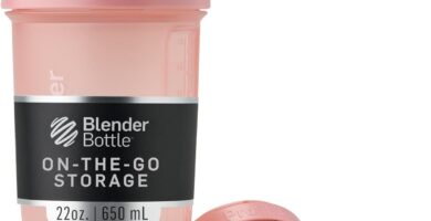 BlenderBottle Shaker Bottle with Pill Organizer and Storage for Protein Powder, Classic V2 ProStak System, 22-Ounce, Rose Pink