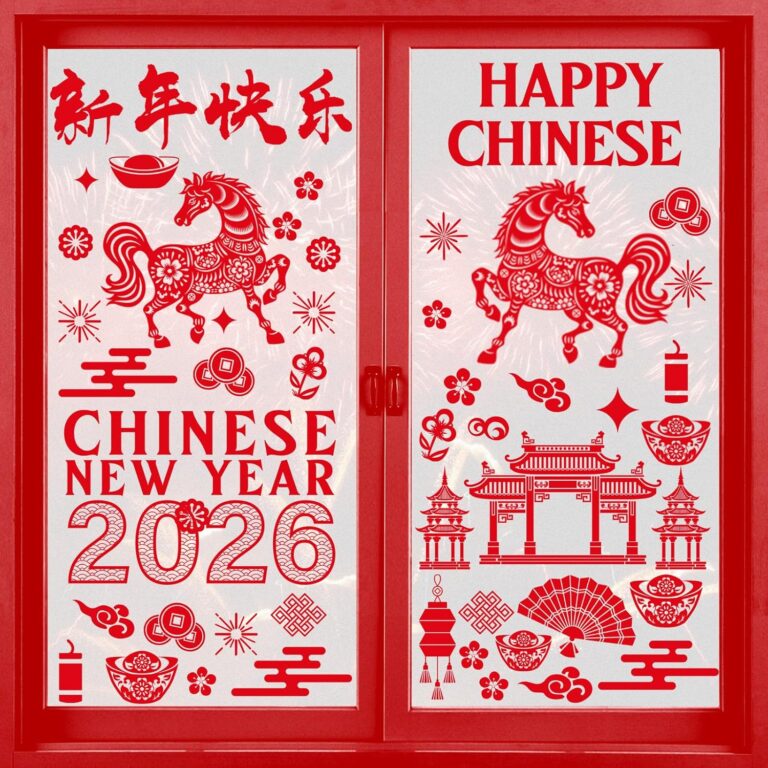 Chinese New Year Window Clings for Glass Windows, 9 Sheets Happy Lunar New Year Window Decorations, 2026 Horse Spring Festival Windows Decals Stickers for Office Home Holiday Double-Sided