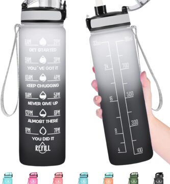 Enerbone Water Bottle, Leakproof BPA & Toxic Free, Motivational Water Bottle with Times to Drink and Straw, Fitness Sports Water Bottle with Strap for Office, Gym, Outdoor Sports