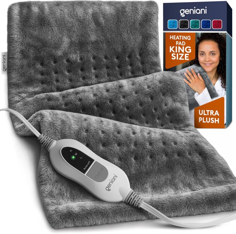 GENIANI Electric Heating Pad for Back Pain & Cramps Relief, Electric Throw, Auto Shut Off, Machine Washable, Heating Pad for Neck & Shoulder (12×24″, Tabby Gray)