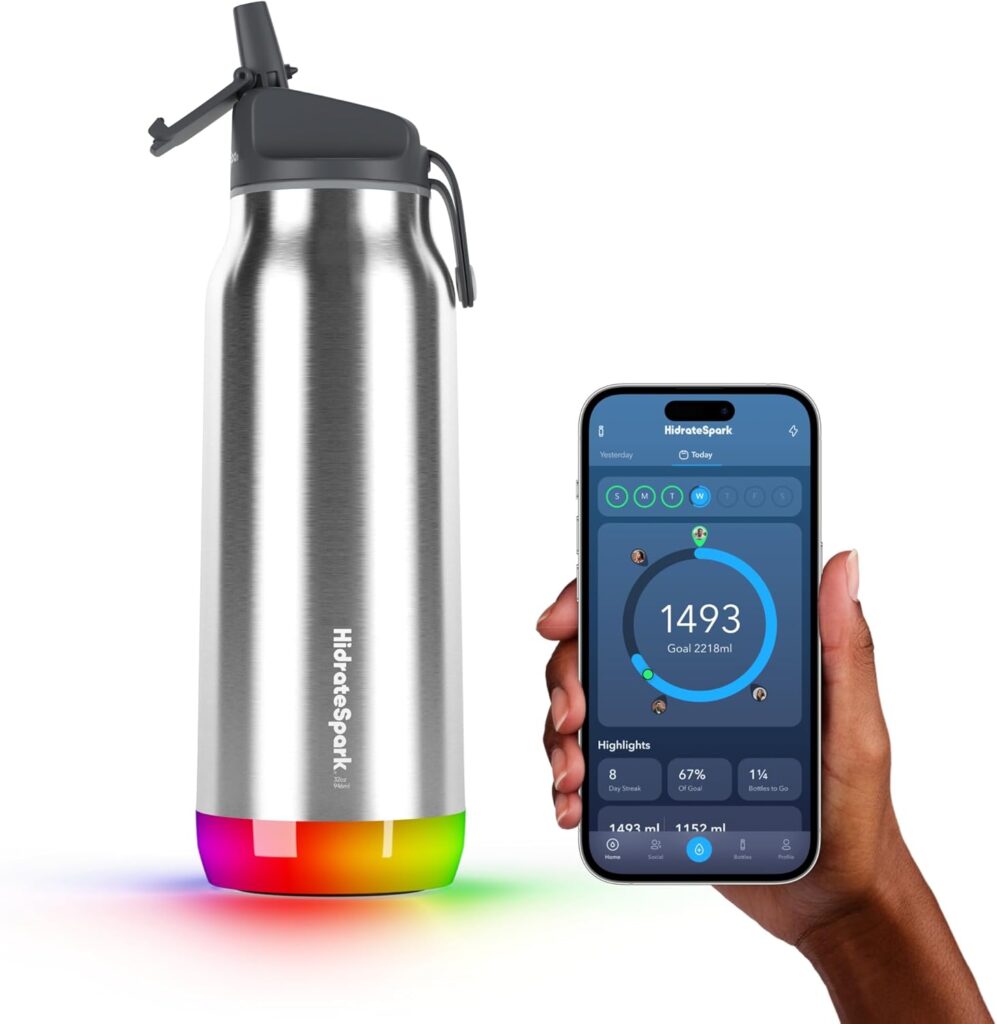 Hidrate Spark PRO Smart Water Bottle – Insulated Stainless Steel – Tracks Water Intake with Bluetooth, LED Glow Reminder When You Need to Drink – Straw Lid, 32oz, Brushed Steel Hidrate Spark PRO Smart Water Bottle – Insulated Stainless Steel – Tracks Water Intake with Bluetooth, LED Glow Reminder When You Need to Drink – Straw Lid, 32oz, Brushed Steel