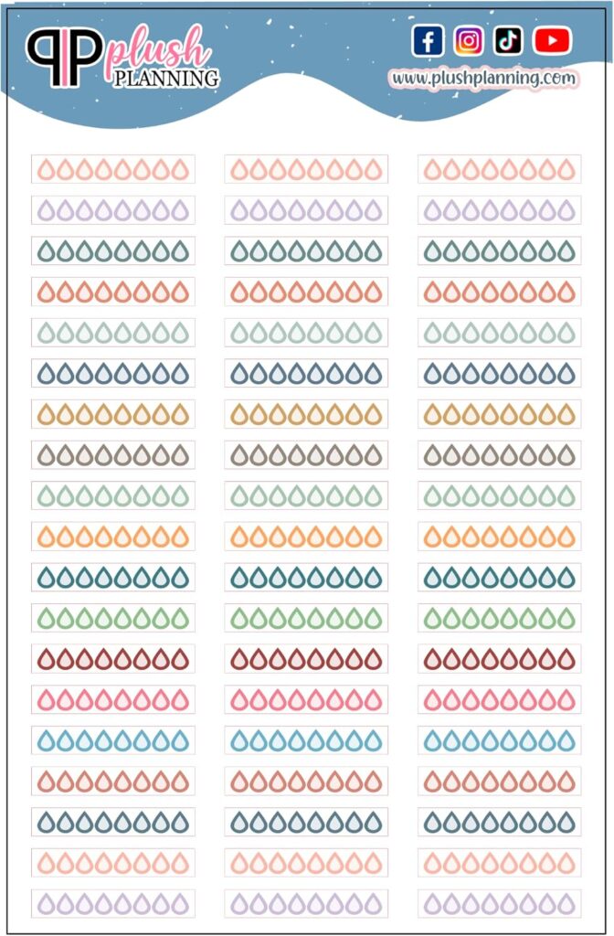 Hydrate Daily Water Tracker Stickers for 7×9 Planner Stickers, Functional Stickers, Daily Hydration, Plush Planning Colors