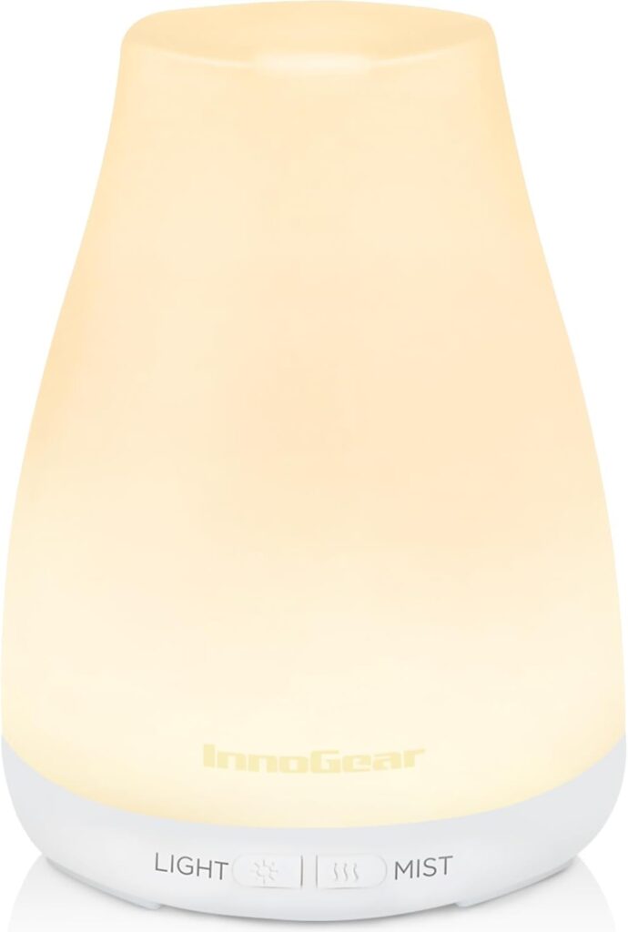 InnoGear Essential Oil Diffuser, Ultrasonic Diffusers for Home Aromatherapy Humidifier for Mother’s Gift Bedroom Room 7 Colors LED 2 Mist Mode Auto Off, Basic White