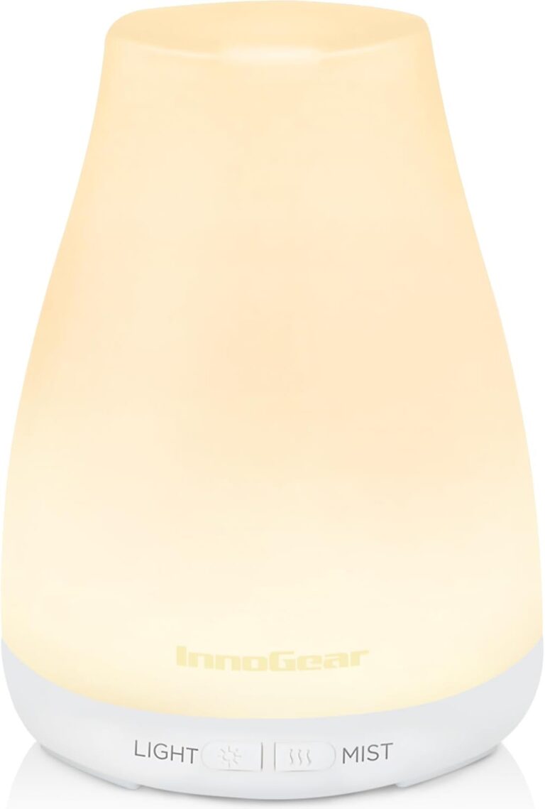 InnoGear Essential Oil Diffuser, Ultrasonic Diffusers for Home Aromatherapy Humidifier for Mother’s Gift Bedroom Room 7 Colors LED 2 Mist Mode Auto Off, Basic White