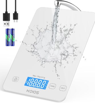 KOIOS Kitchen Scale, 33lb/15kg Digital Food Scales Weight in Grams and Ounces for Cooking Baking, 1g/0.1oz Precise Graduation, Batteries and Type-C Charging, Tare Function, LCD Display, White