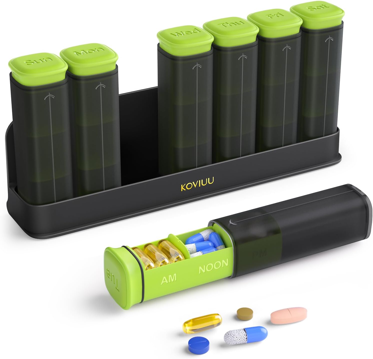 KOVIUU Weekly Pill Organizer 3X a Day, Detachable Pill Box 7 Day, Large 3 Times Daily Pill Case, Travel Pill Container Holder, Week Medication Dispenser Pillbox for Vitamin Supplement Medicine, Green