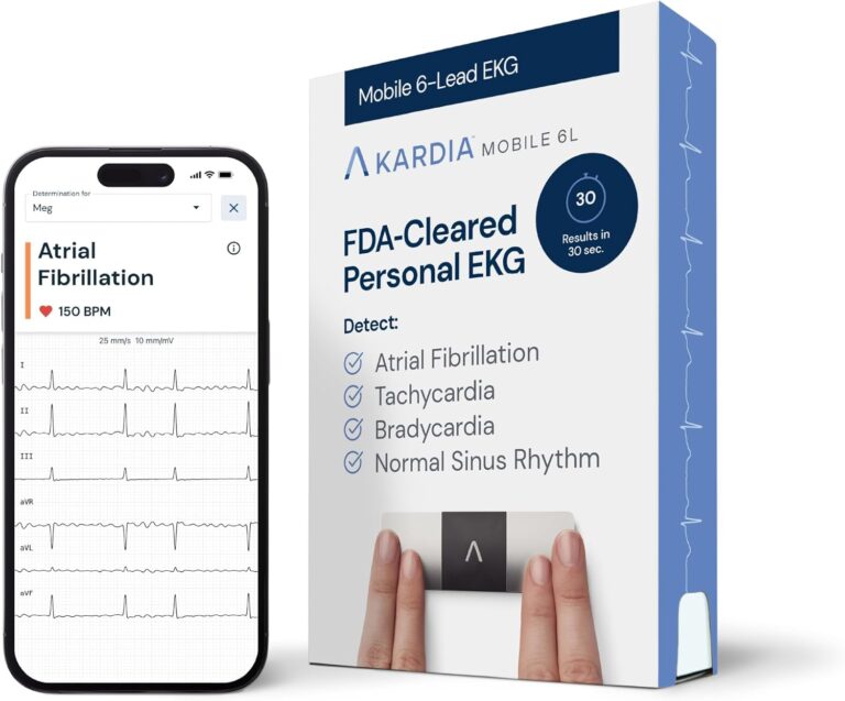 KardiaMobile 6L EKG Monitor, Medical-Grade, FDA-Cleared Heart Monitor, 6 Views of the Heart, Results in 30 Seconds, Unlimited Recordings, Works with Smartphones, HSA&FSA Eligible, Pocket-Size