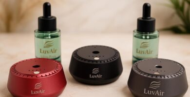 LuvAir Smart waterless car Aroma Diffuser Set, Adjustable Ultra Sonic-Mist Technology, Rechargeable, 100% Natural Fragrance, Aromatherapy Oil Scent Included (Red, Peach Lumiere) LuvAir Smart waterless car Aroma Diffuser Set, Adjustable Ultra Sonic-Mist Technology, Rechargeable, 100% Natural Fragrance, Aromatherapy Oil Scent Included (Red, Peach Lumiere)