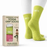 Pilates Grip Socks for Women – Non Slip Yoga & Barre Crew Socks with Grippers, Sticky Hospital Socks, 3 Pairs Multi Color Pack