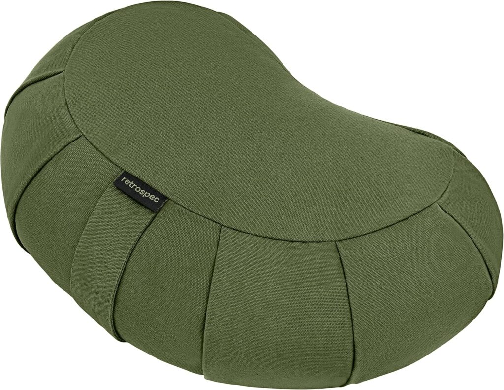 Retrospec Sedona Zafu Meditation Cushion with Buckwheat Hull Fill – Adjustable Yoga & Pilates Equipment Support – 17in Crescent Cotton Cover