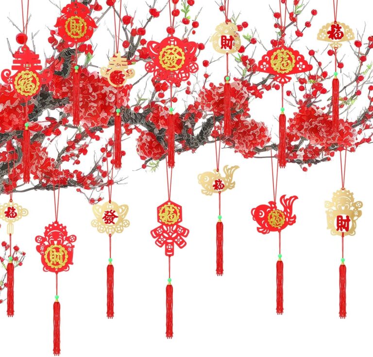 Thyle 84 Pcs Chinese New Year Decorations Ornaments Traditional Lucky Hanging Fu Decal Year of The Snake Spring Festival Knot Hanging Pendant 14 Styles Lunar New Year Tree Decorations for Home Office