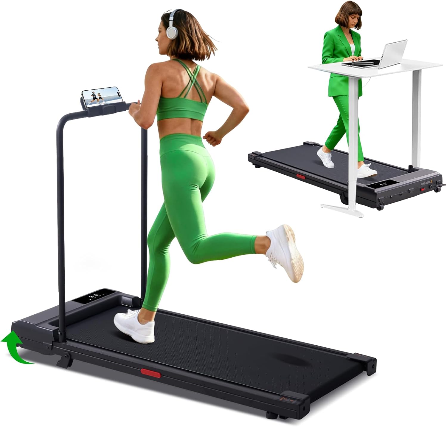 Walking Pad with Handle Bar and Incline, 3.0HP Portable Compact Walking Pads Treadmills with Handles for Home Small, 0.6-7.6MPH Electric Treadmills for Apartment/Home Small Spaces, 350LBS
