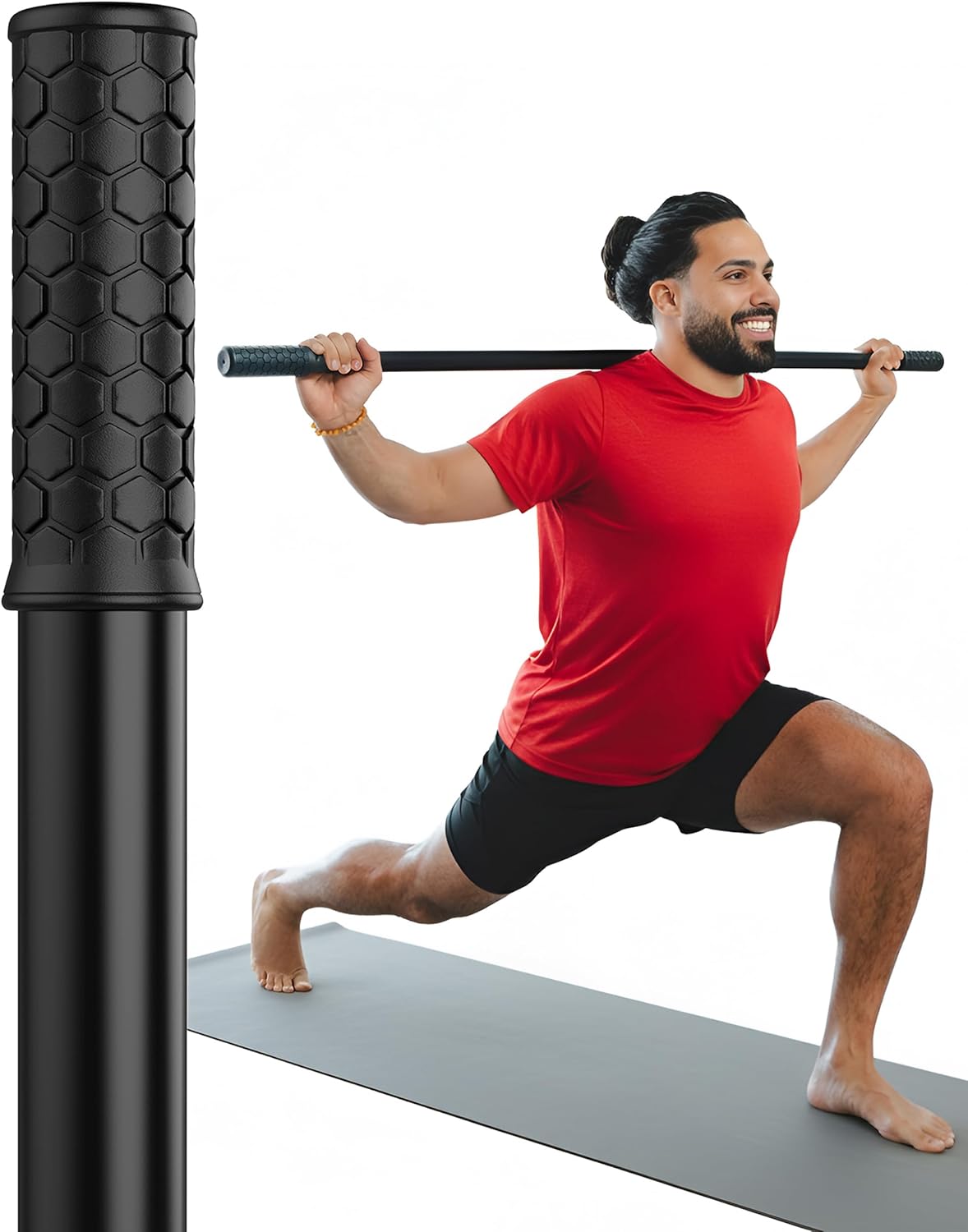 Yoga Stick – 5ft Bamboo Stretching Stick for Mobility with 20+ Video Tutorials – Posture Corrector, Stiffness Relief – Dowel Rod for Physical Therapy, Exercise Stick for Stretching with Non-Slip Grips