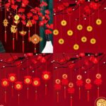 2026 Happy Chinese New Year Hanging Decorations Ornaments, 38pcs Chinese Lunar Pendant with Red Hanging Strings, Horse Year Character Pendants for Home Office Car Tree Spring Festival Decorat
