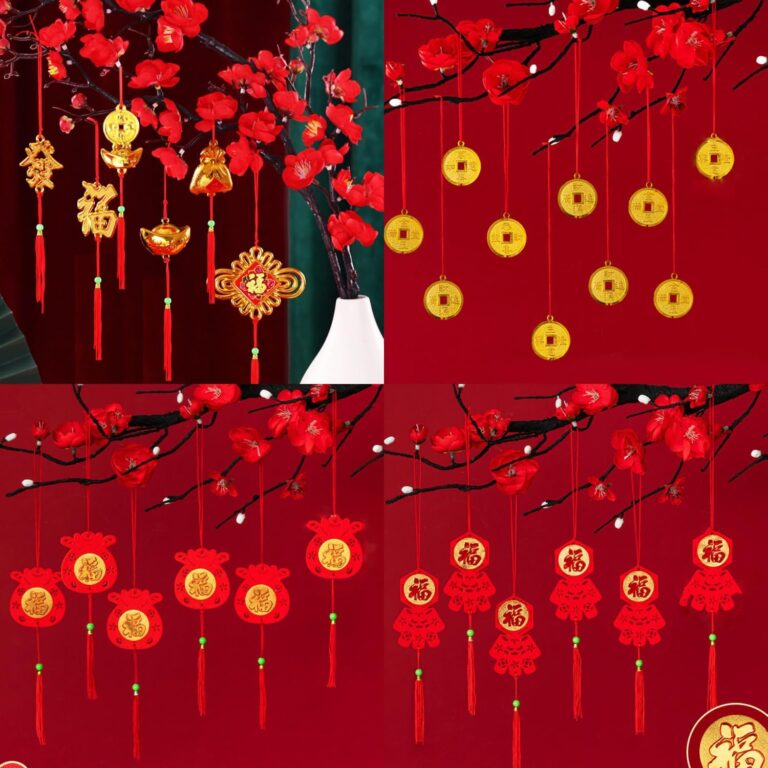 2026 Happy Chinese New Year Hanging Decorations Ornaments, 38pcs Chinese Lunar Pendant with Red Hanging Strings, Horse Year Character Pendants for Home Office Car Tree Spring Festival Decorat