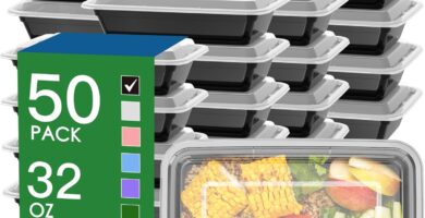 50 Pack (100-Piece) 32 oz Meal Prep Containers Reusable with Easy Open Lids, Sturdy Leakproof Food Safe, Microwave Freezer Dishwasher Safe, To Go Take Out Plastic Food Storage Pans with Lids, Black