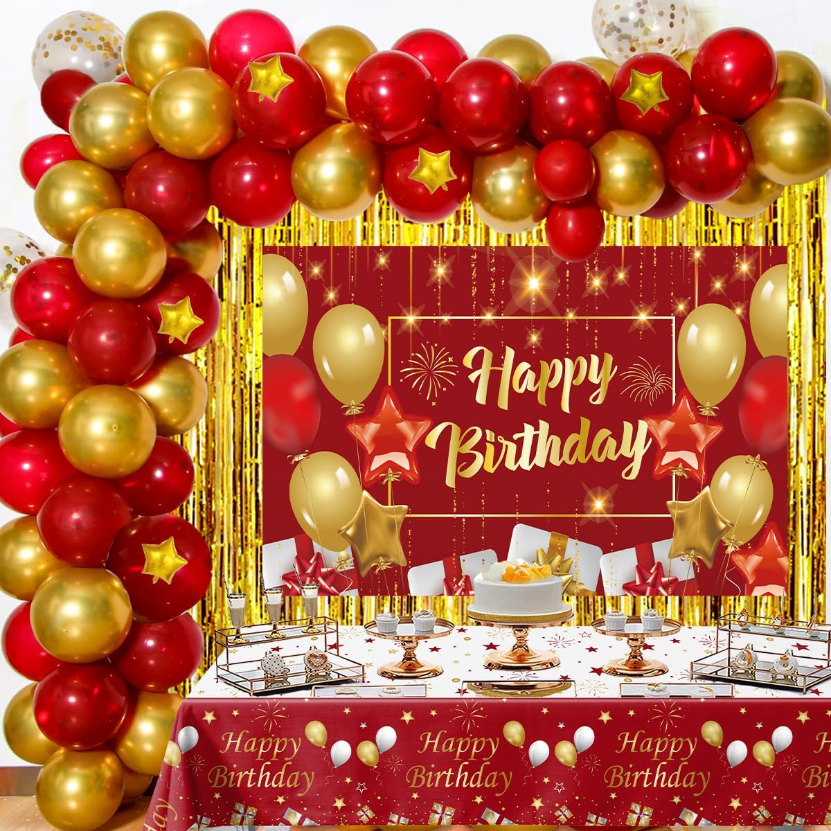 Red and gold party decorations