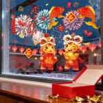 9Pck Chinese New Year Window Stickers, Horse Lunar New Year Window Clings 2026 New Year Decorations Lantern Wall Decal for Spring Festival Home Wall Office Decorations
