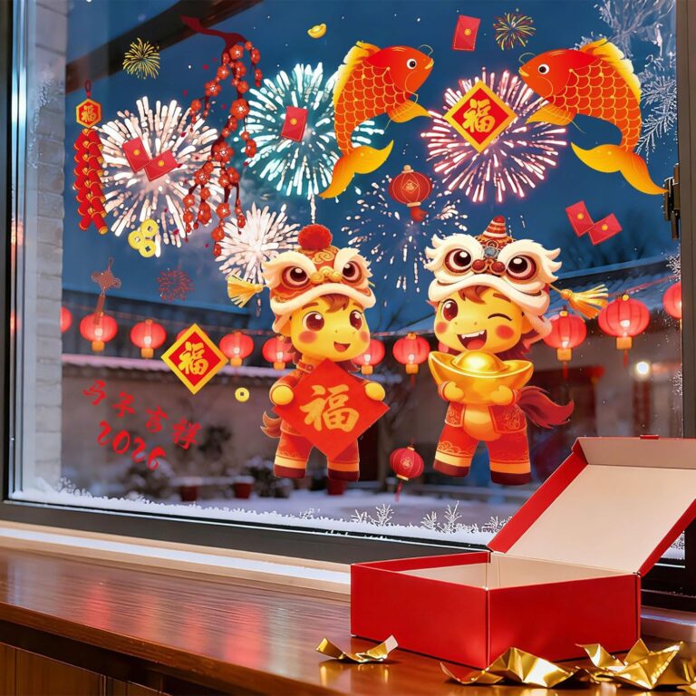 9Pck Chinese New Year Window Stickers, Horse Lunar New Year Window Clings 2026 New Year Decorations Lantern Wall Decal for Spring Festival Home Wall Office Decorations