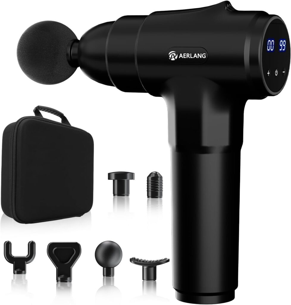 AERLANG Massage Gun, Deep Tissue Muscle Back Massage for Athletes Pain Relief, Percussion Massager with 6 Massages Heads & 20 Speed Fathers Birthday Day Gifts from Daughter Portable Back Massager Gun