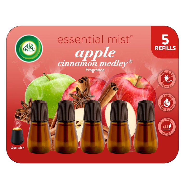 Air Wick Essential Mist Refill, 5 ct, Apple Cinnamon Medley, Essential Oils Diffuser, Air Freshener