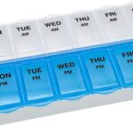 Amazon Basic Care 7-Day AM/PM Pill Organizer, Medication Planner with Large Compartments for Tablets, Blue and Clear Lids