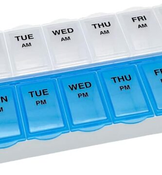 Amazon Basic Care 7-Day AM/PM Pill Organizer, Medication Planner with Large Compartments for Tablets, Blue and Clear Lids