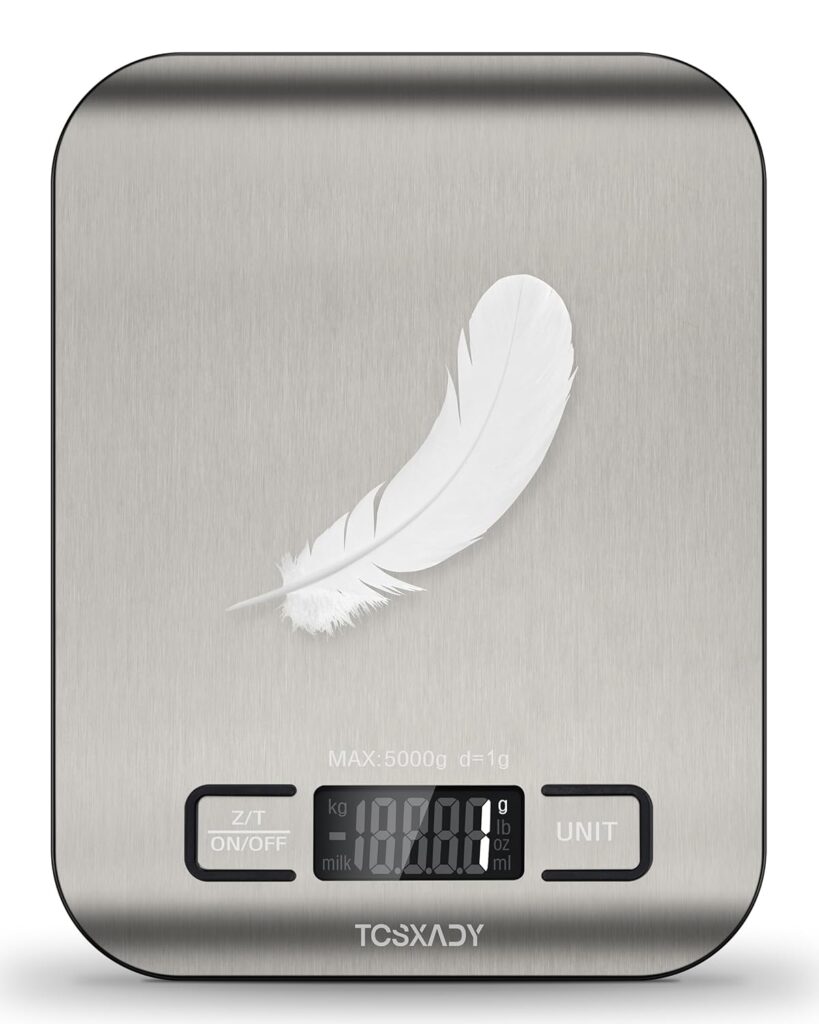 Food Scale, 11lb Digital Kitchen Scale with 6 Units LCD Display and Tare Function,Compact Design for Baking,Healthy Cooking,Meal Prep, 304 Stainless Steel
