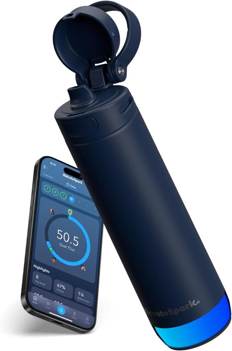 HidrateSpark PRO 2 21 oz Straw – Smart Hydration Bottle with Clinically Accurate Water Tracking & Extended Battery Life – Syncs with Apple Health, Fitbit, Smart Rings & Watches – Navy