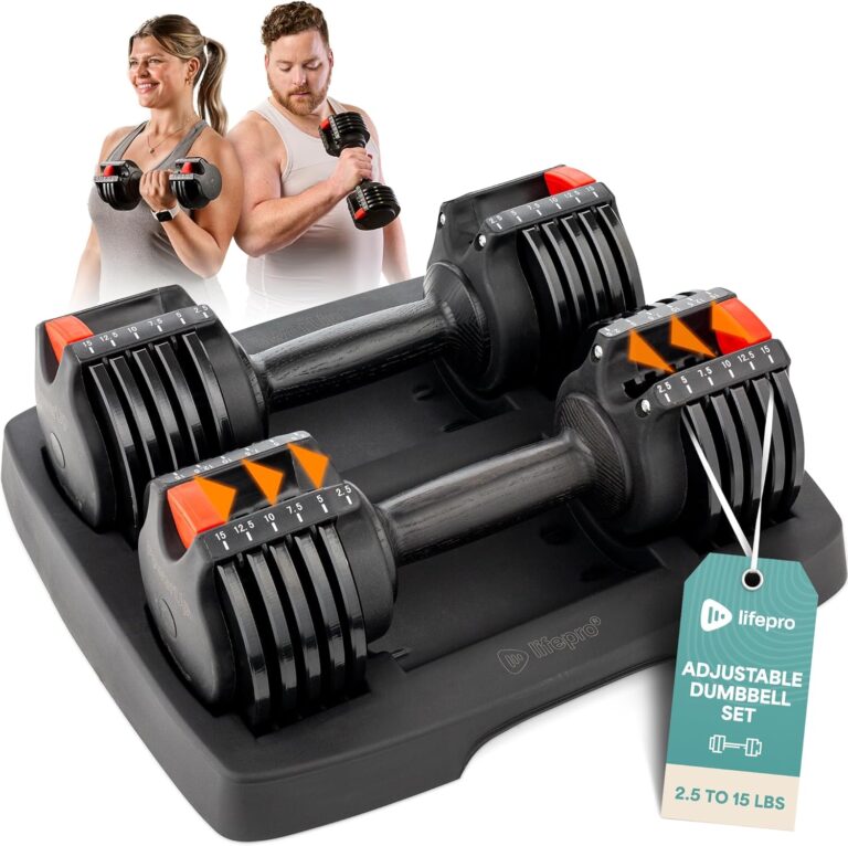 Lifepro Adjustable Dumbbells Set – Quick Adjustment, Anti Slip Handle – Space Saving & Strength Training Weights for Home Gym Exercise & Fitness