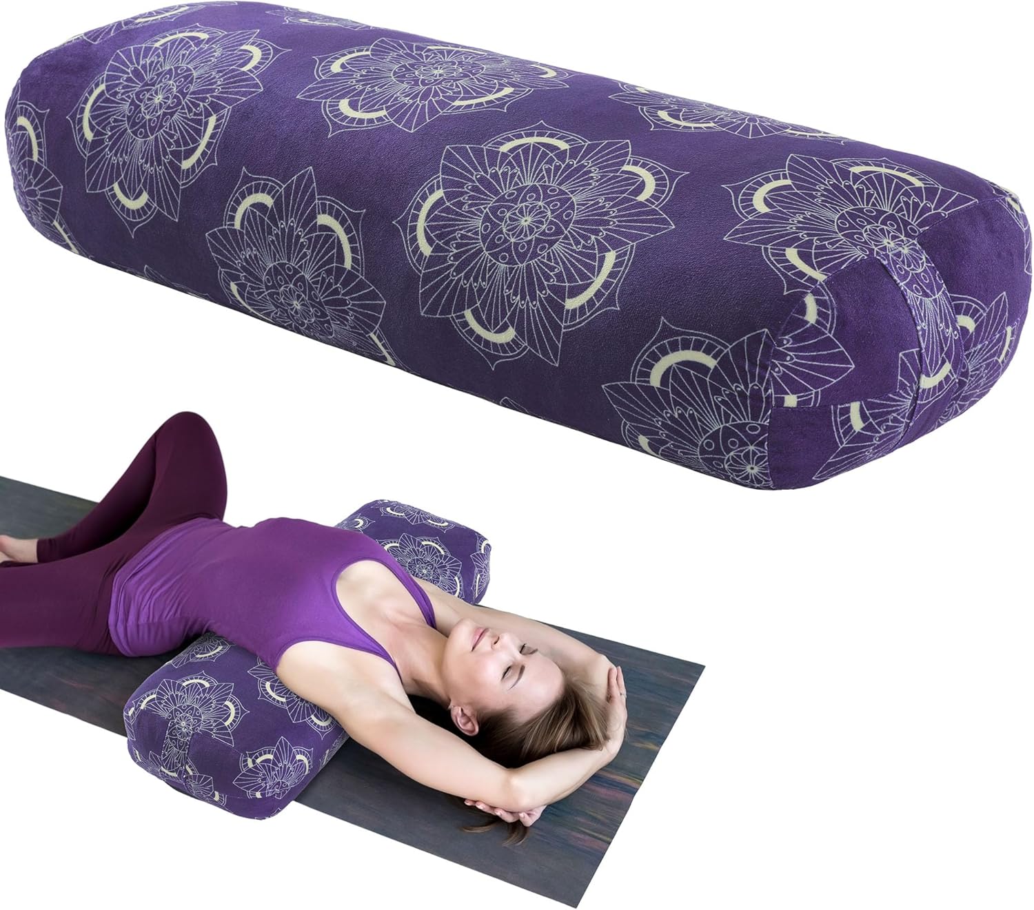 MABOZOO Yoga Bolster Pillow, Rectangular Yoga Bolster for Restorative & Meditation, Professional Meditation Cushion with Carry Handle